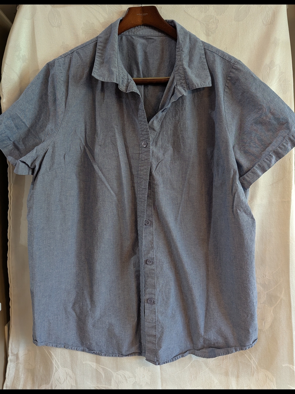Relaxed Short-Sleeve Button-Down Shirt - Blue